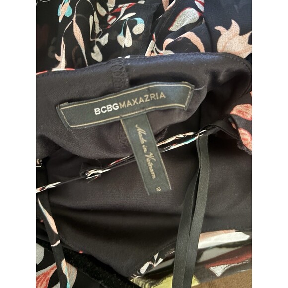 BCBGMAXAZRIA Black Floral Ruffle Cocktail Dress Sz Small Sleeveless - Picture 9 of 10